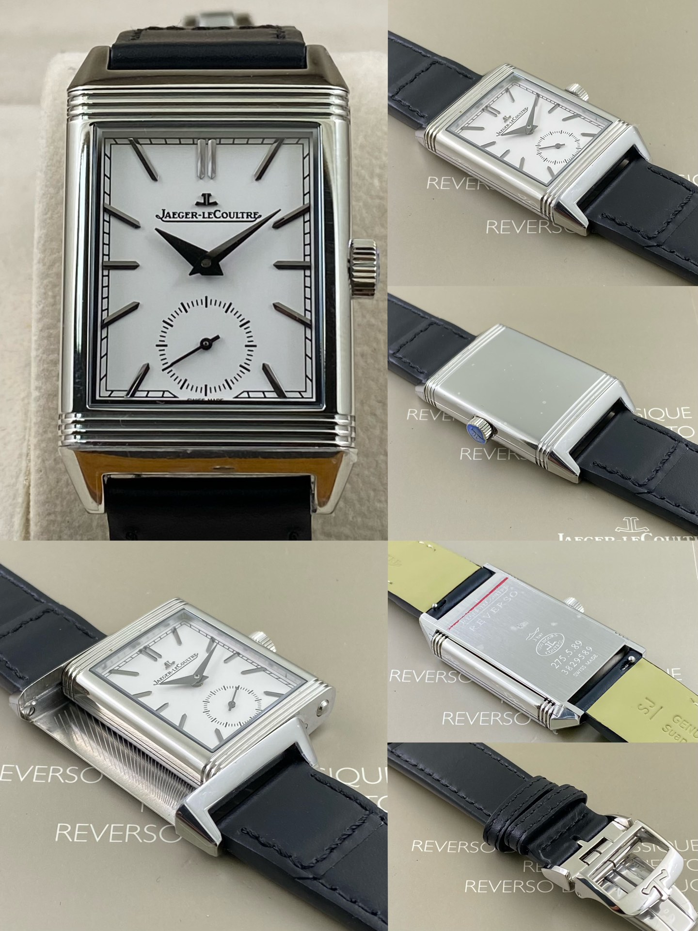 REVERSO TRIBUTE翻转系列小秒针腕表
手动上弦机械，动力储存45小时
尺寸：45.6 x 27.4 x 8.5
316精钢打造，蓝宝石玻璃
经典之作，时尚演绎，放射状纹饰，镶嵌时标
轨道式分钟刻度，太子妃指针，
醒目配色，鲜明而神秘的色彩，凸显不凡气质，
别致小牛皮帆布双材质表带，复古油蜡皮，鳄鱼皮，手工明针缝线，多种风格搭配可选。