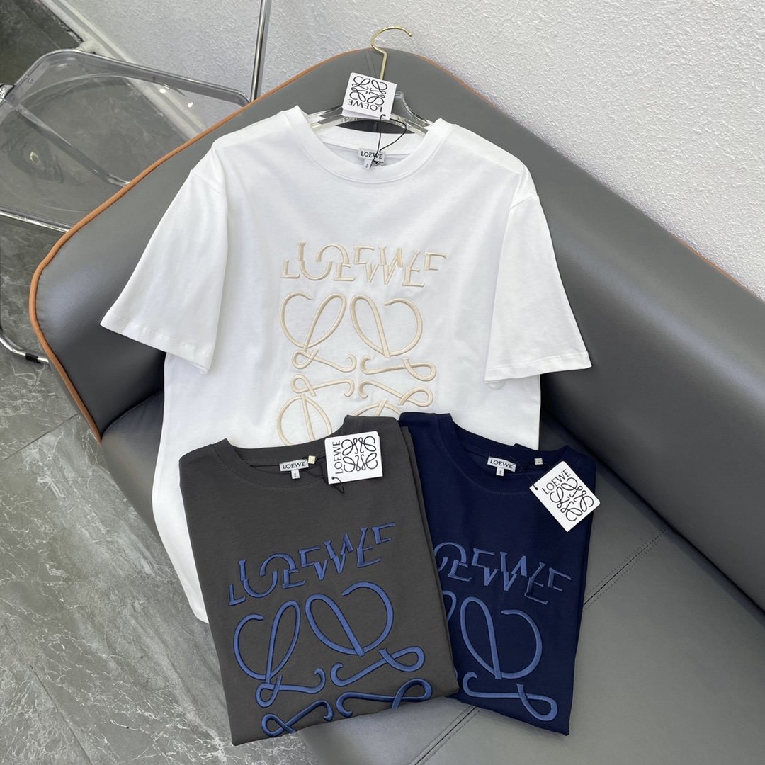 Loewe2024早春新款不规则刺绣拼接字母图案T恤！白色 灰色 蓝色SmL