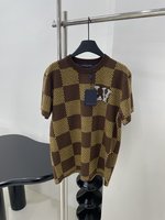 Louis Vuitton Kleding T-Shirt Verkoop Outlet Online
 Chocoladekleur Borduurwerk Unisex Katoen Breien Lentecollectie Korte mouw