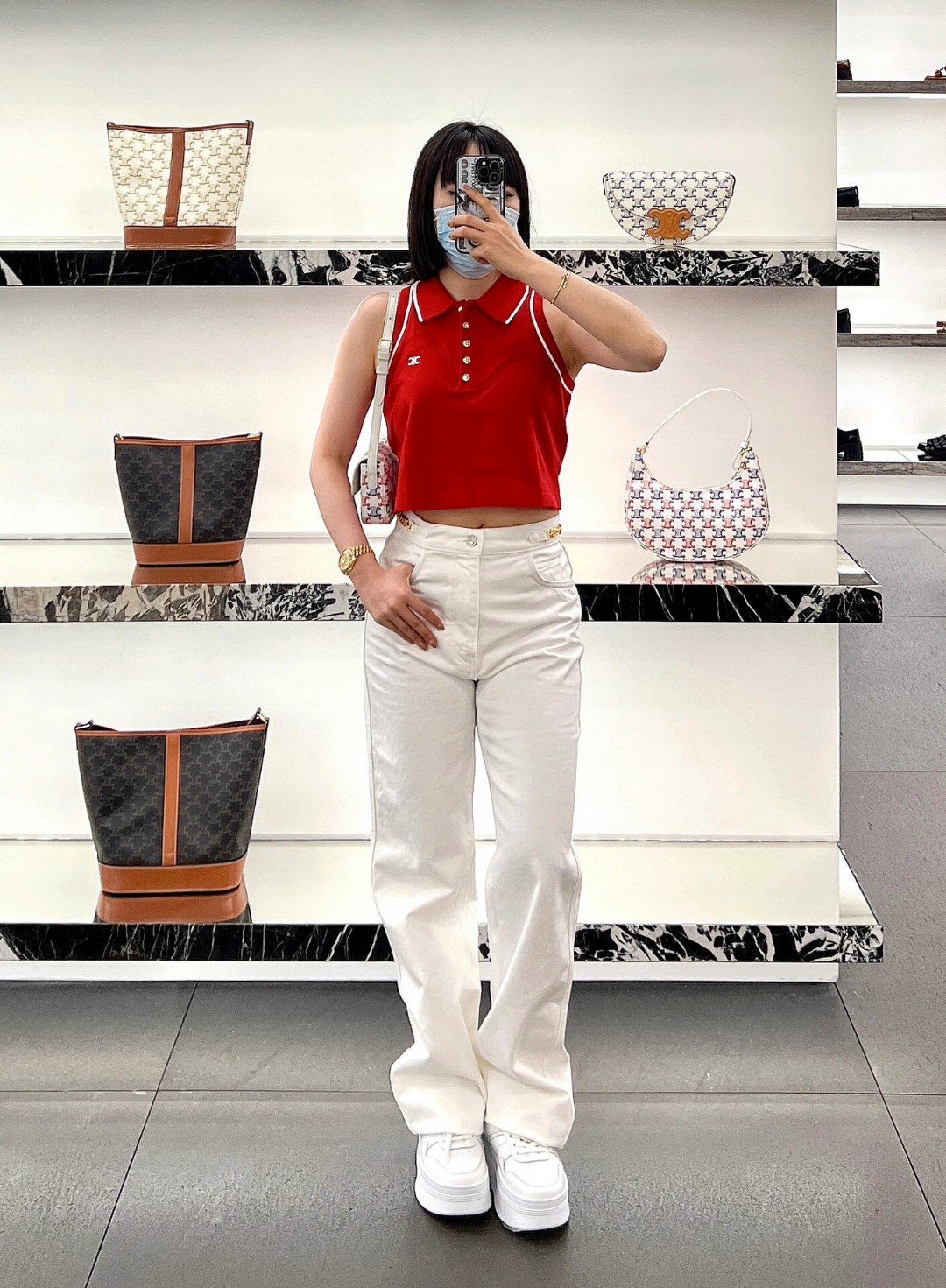 Celine White Straight Leg Jeans with Triomphe Logo - High Street Fashion 4 a1706251141648 0438