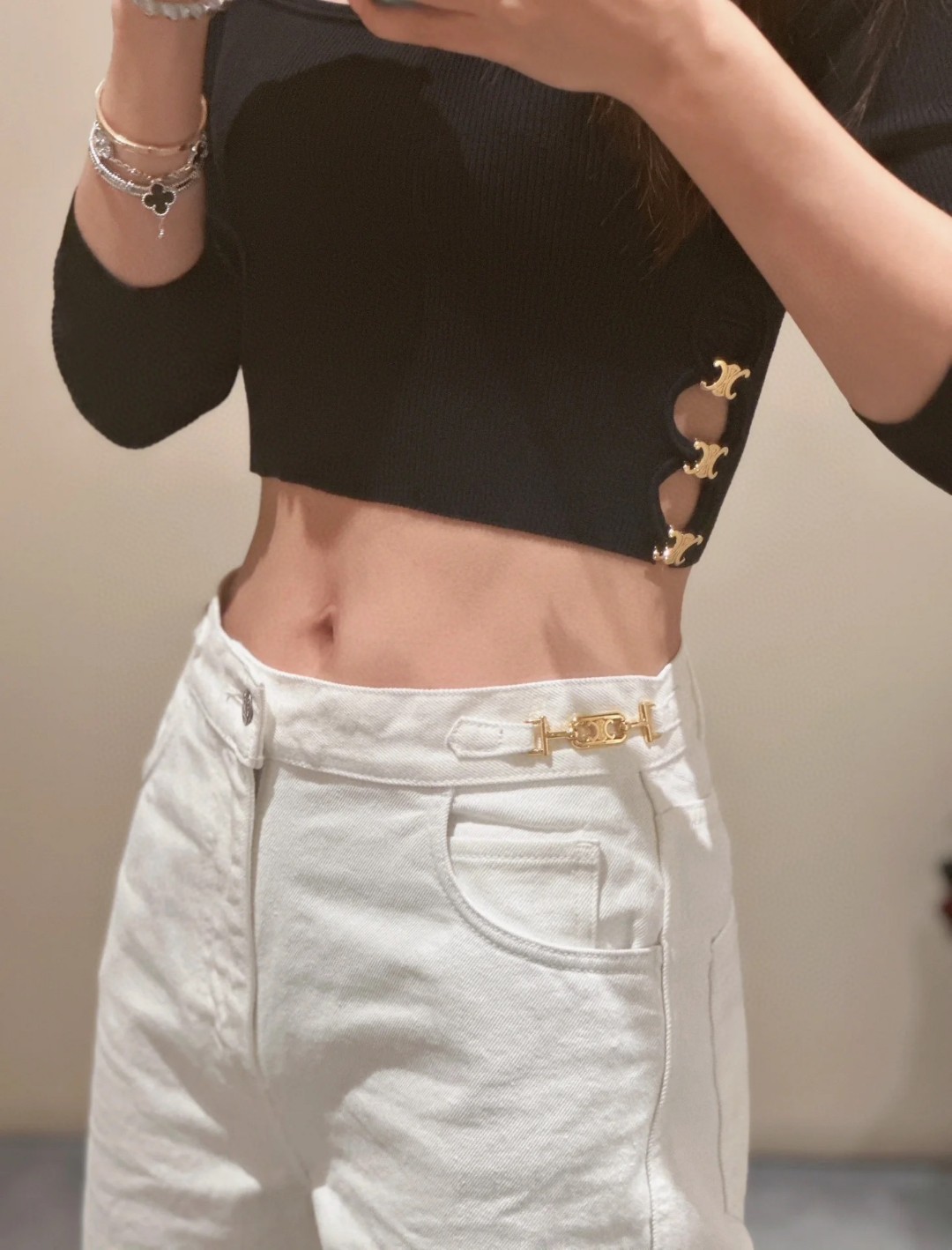 Celine White Straight Leg Jeans with Triomphe Logo - High Street Fashion 6 a1706251141649 4582