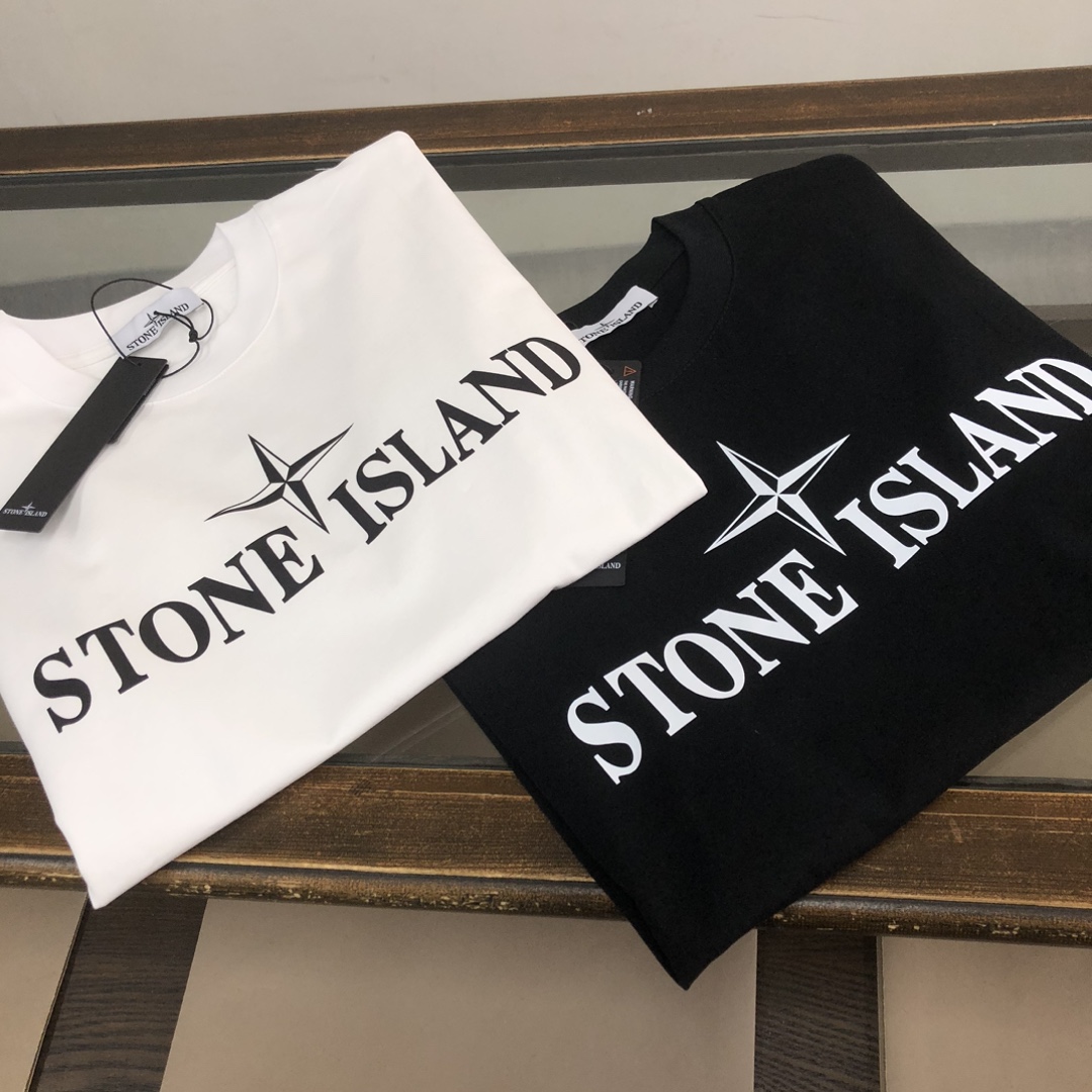 “Stone Island Custom Cotton T-shirts in Black/White, Sizes S-XL, Unique Design” - 图片 2