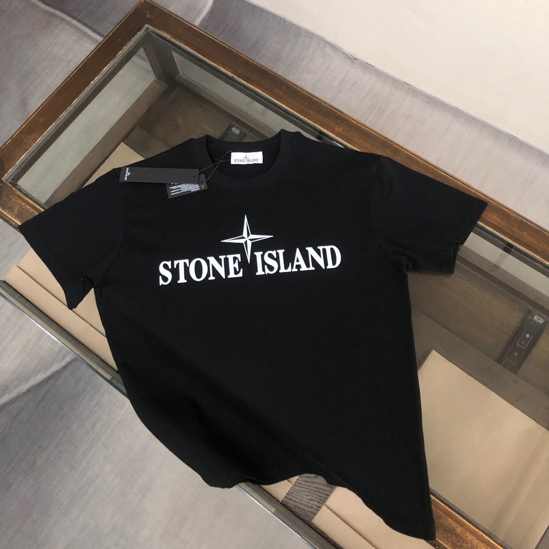 “Stone Island Custom Cotton T-shirts in Black/White, Sizes S-XL, Unique Design” - 图片 1
