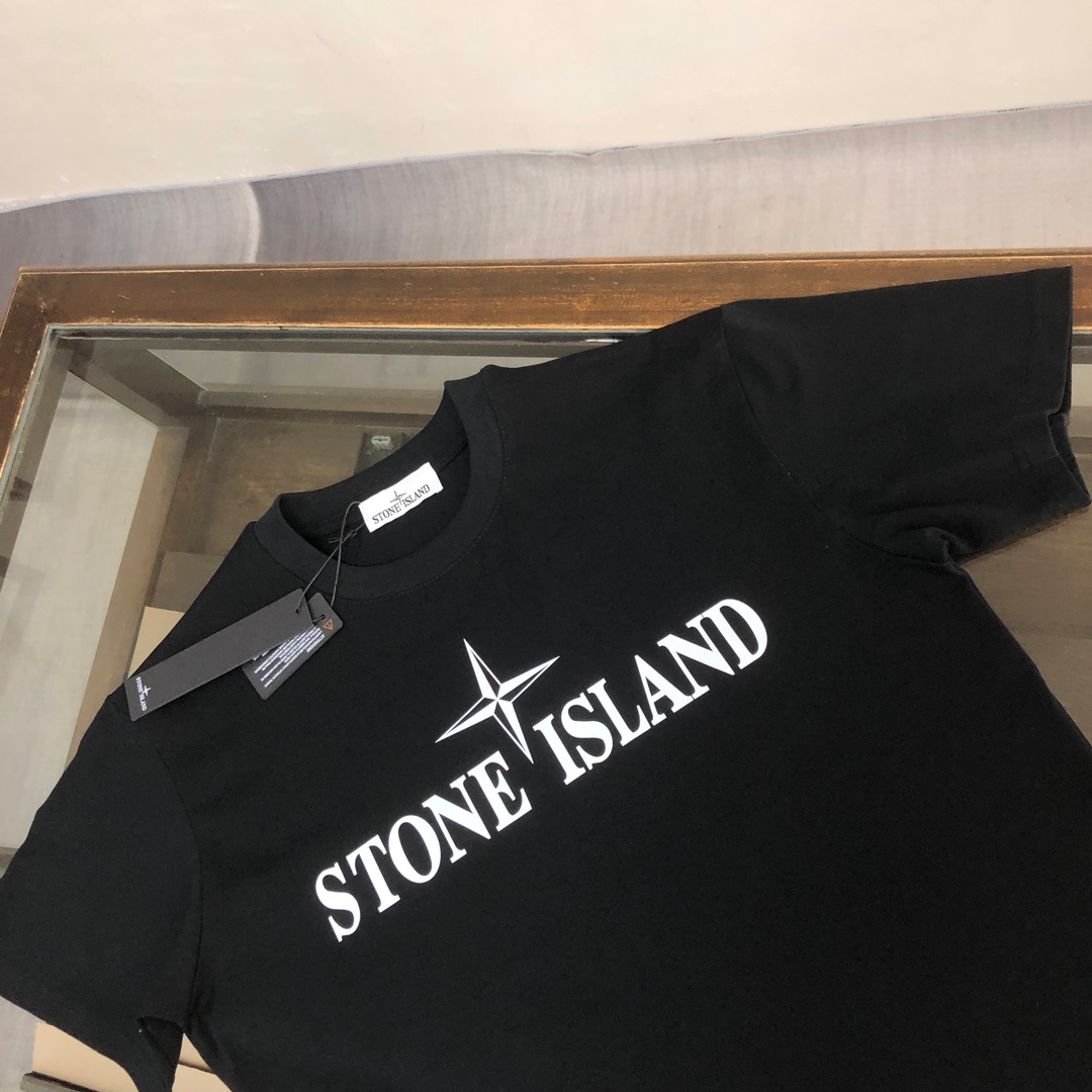 “Stone Island Custom Cotton T-shirts in Black/White, Sizes S-XL, Unique Design” - 图片 3