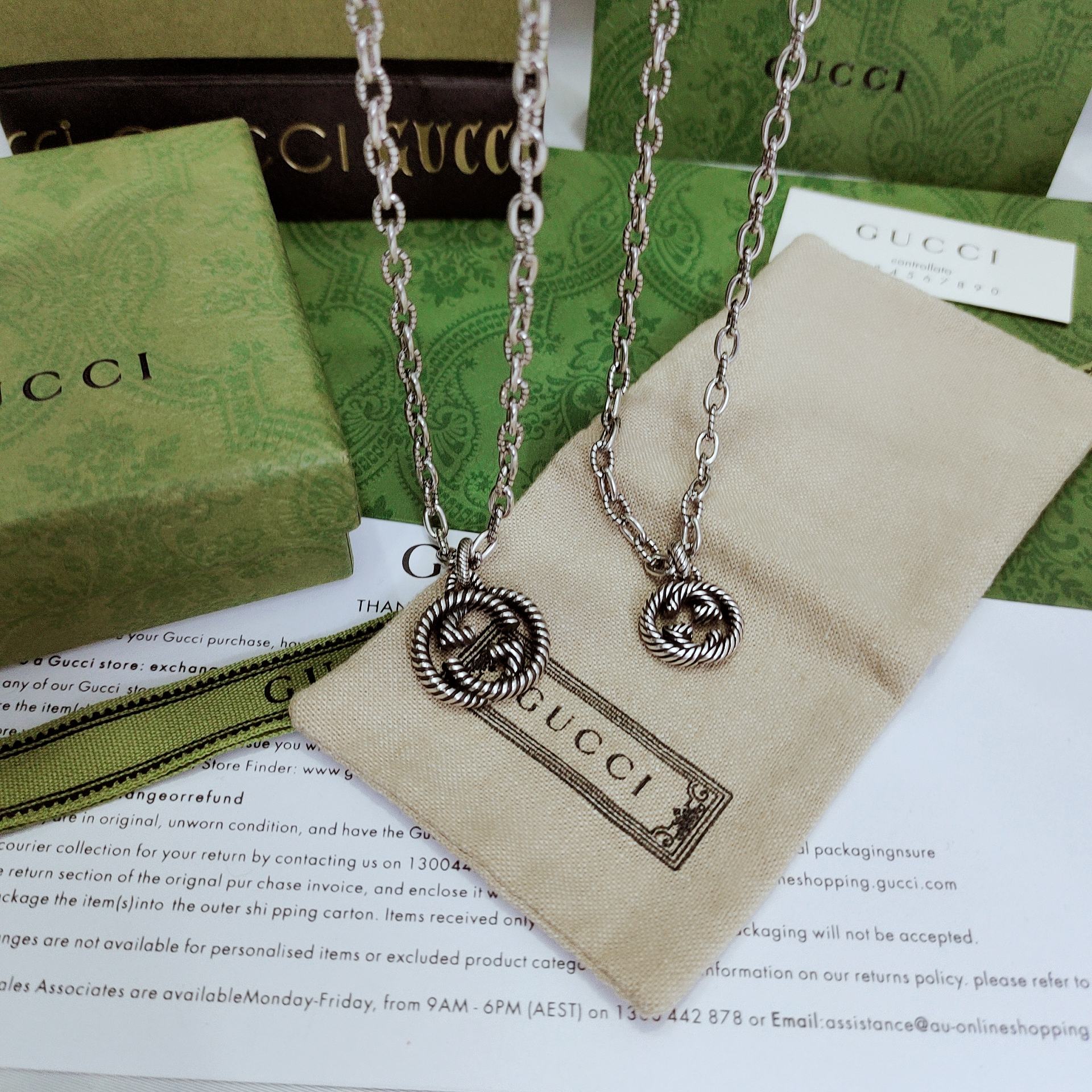 GUcci 织纹降落项链 美しい双G小吊坠