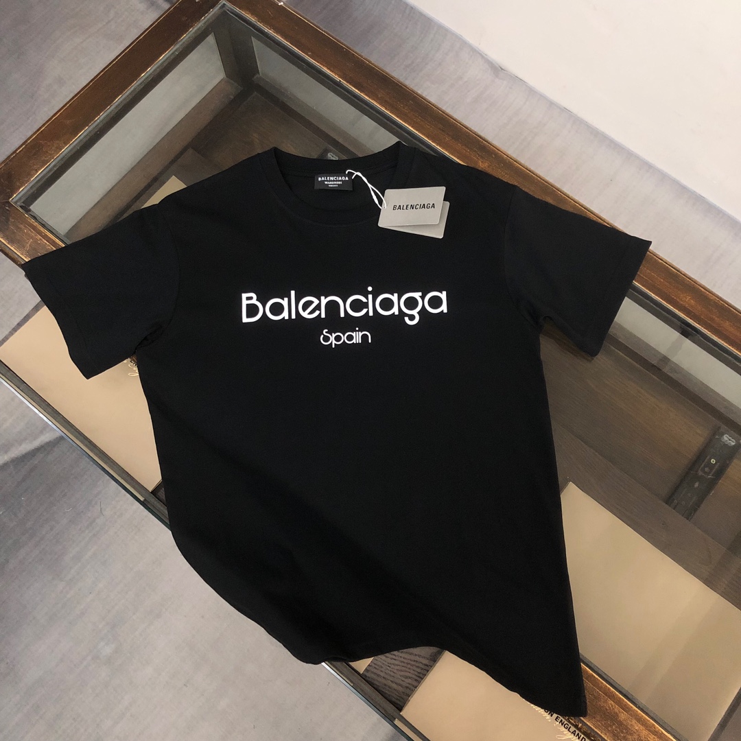 Wat de beste replica -verkopers
 Balenciaga Kleding T-Shirt Zwart Grijs Afdrukken Unisex Lente/Zomercollectie Fashion Korte mouw