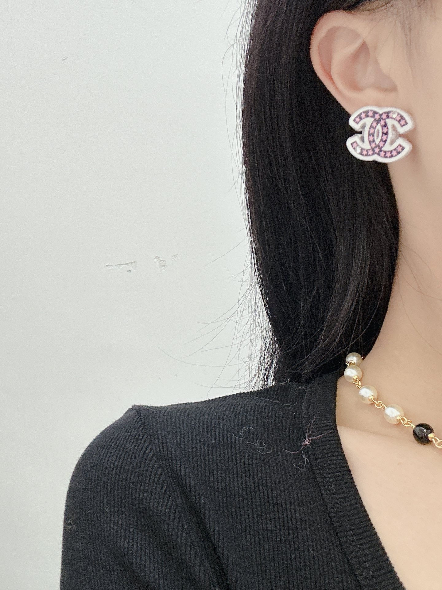 NO:101516,Acrylic small fragrance pink star earrings, Chanel earrings, chanel19860909亚克力小香粉色星星耳钉,香奈儿耳钉,chanel,Jewelry