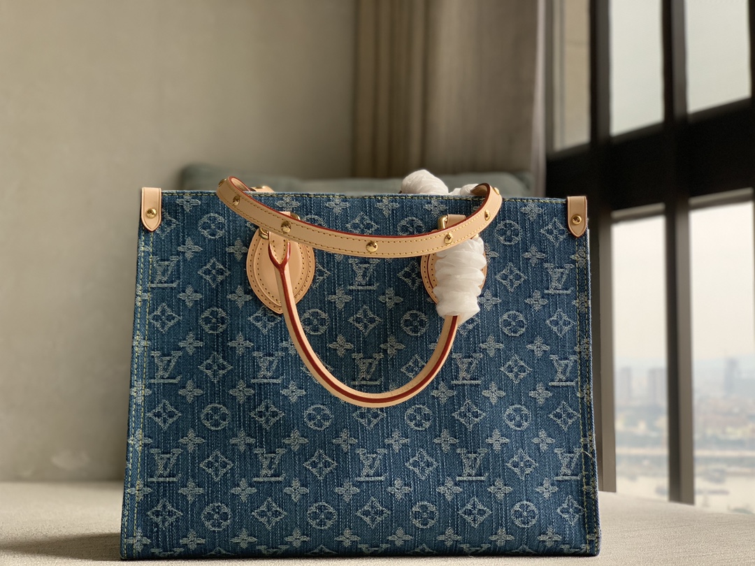 Louis Vuitton 24 Top Purchasing Special Products Officially On Sale LV Onthego medium size M46871 blue denim with sand-washed effect. Monogram ja