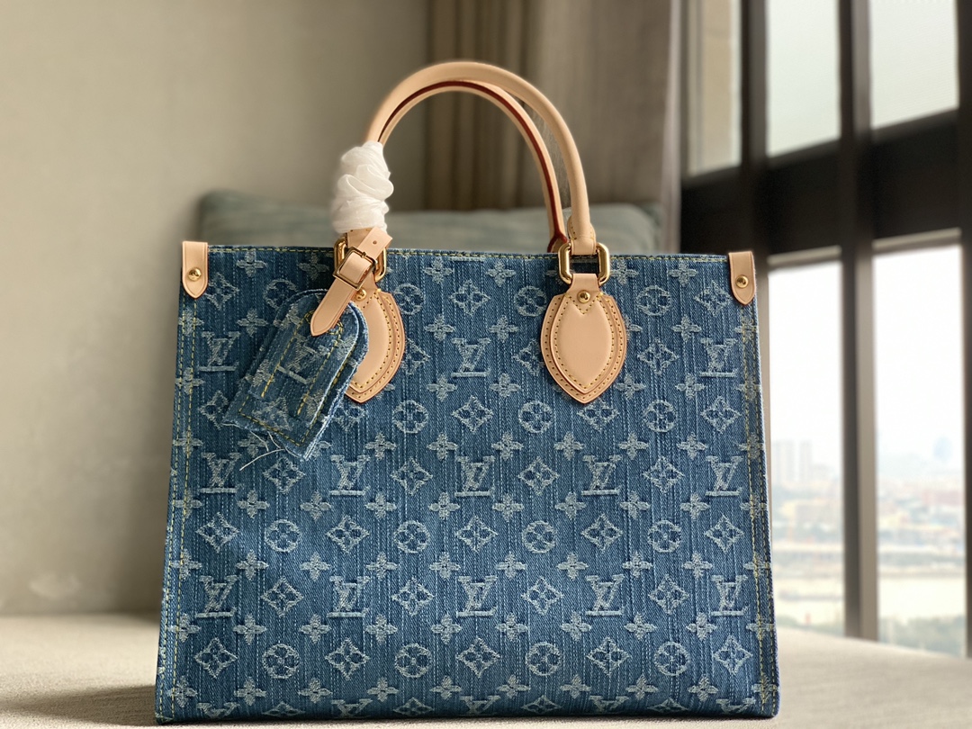 Louis Vuitton 24 Top Purchasing Special Products Officially On Sale LV Onthego medium size M46871 blue denim with sand-washed effect. Monogram ja