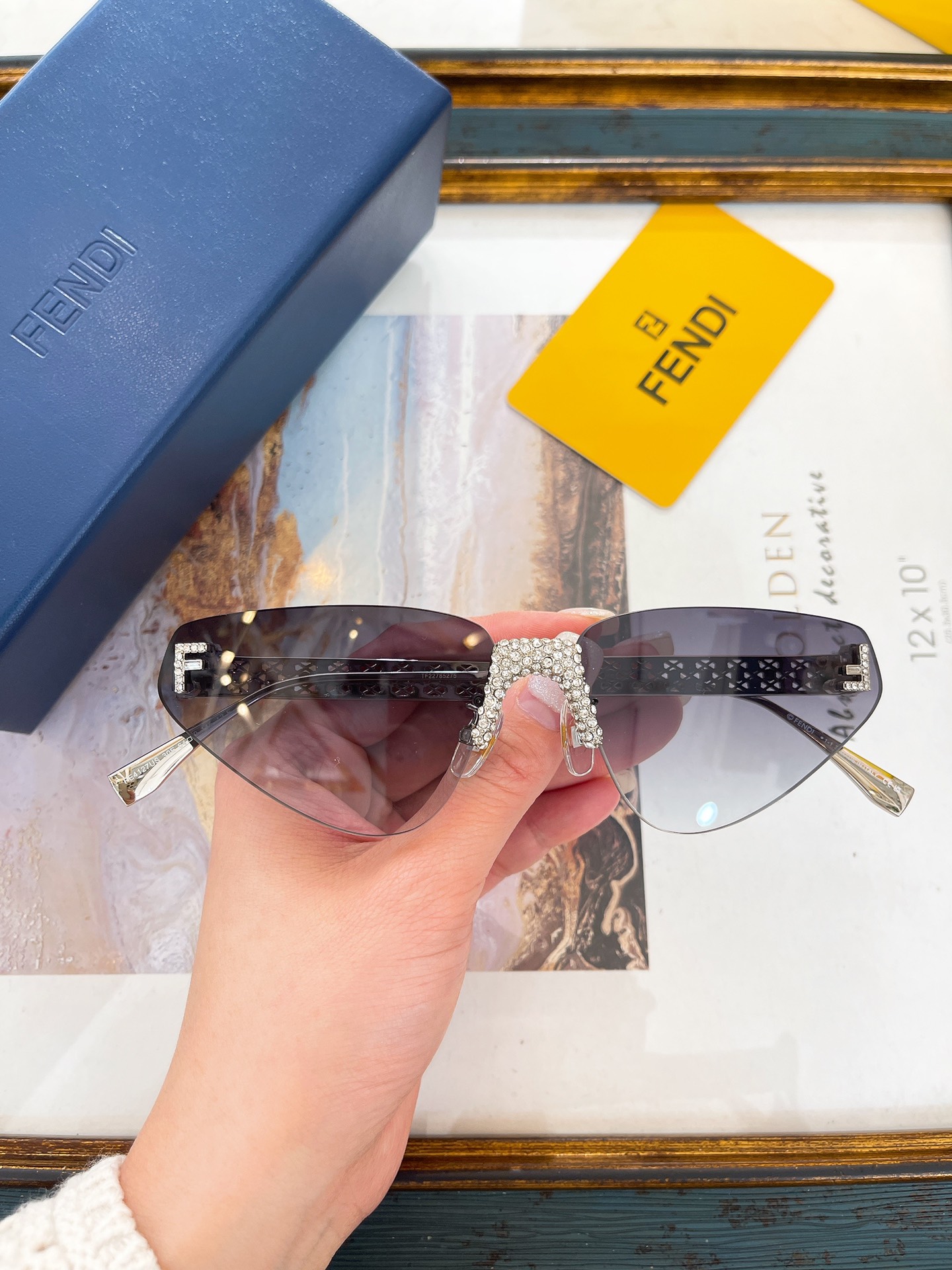 FENDI Rimless Sunglasses Metal Embellished Butterfly Shape