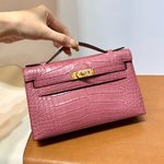 Hermes Kelly Handbags Crossbody & Shoulder Bags Pink Rose Gold Hardware Pochette Mini