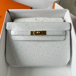 Hermes Kelly Clutches & Pouch Bags White Gold Hardware Ostrich Leather