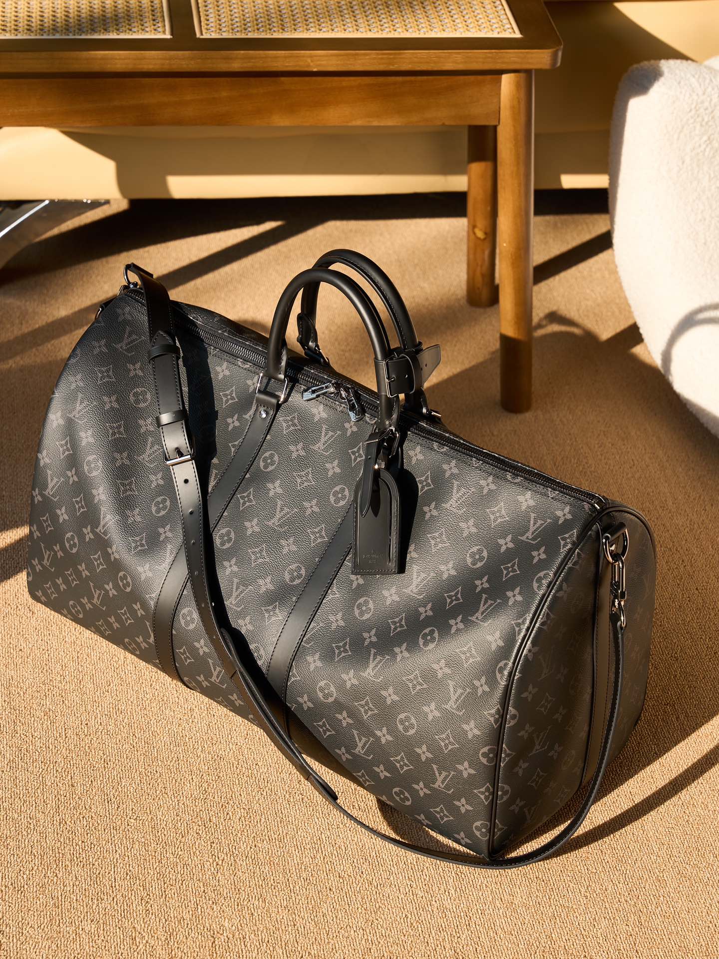 Louis Vuitton LV Keepall Tassen Reis Tas Zwart raster Koffiekleur Grijs Wit Al staal Monogram Canvas Katoen Koeienhuid M45392