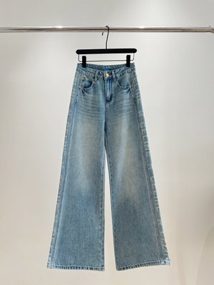 Celine Clothing Pants & Trousers Blue Printing Denim Vintage Wide Leg