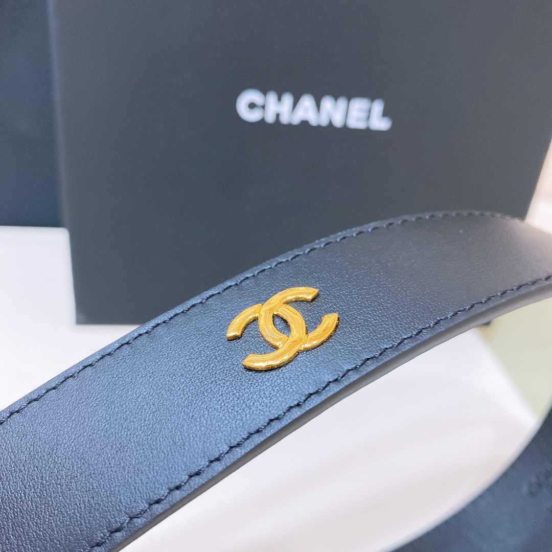 chanel24scc水钻logo字母搭扣黄铜金属小牛皮腰带手感柔软细腻3.0cm