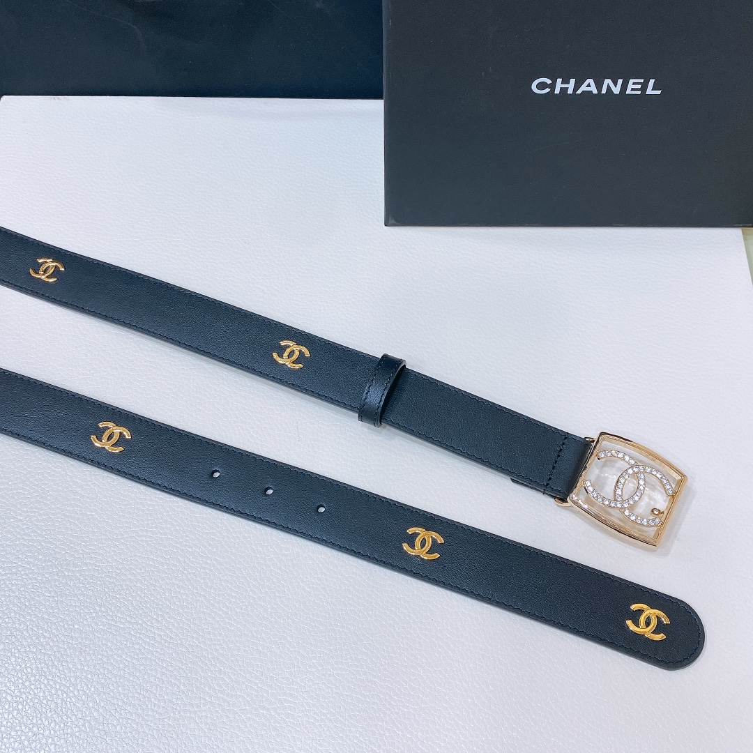 chanel24scc水钻logo字母搭扣黄铜金属小牛皮腰带手感柔软细腻3.0cm