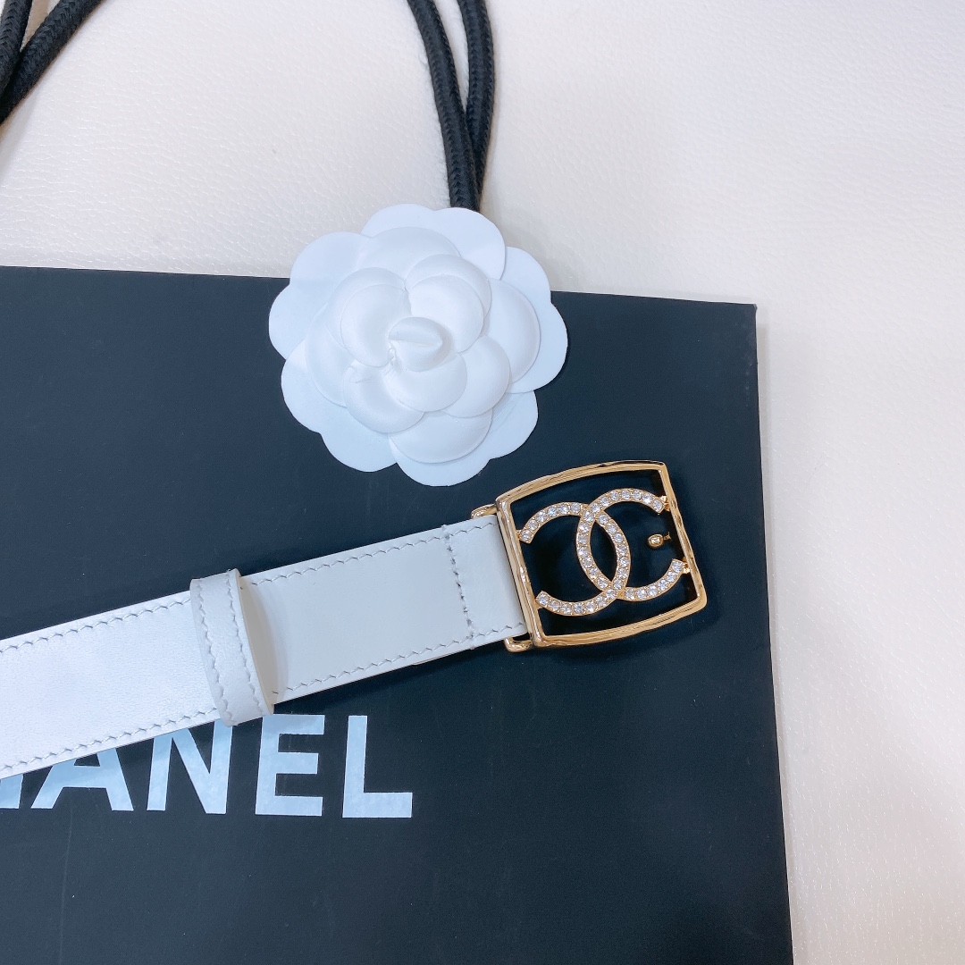 chanel24scc水钻logo字母搭扣黄铜金属小牛皮腰带手感柔软细腻3.0cm