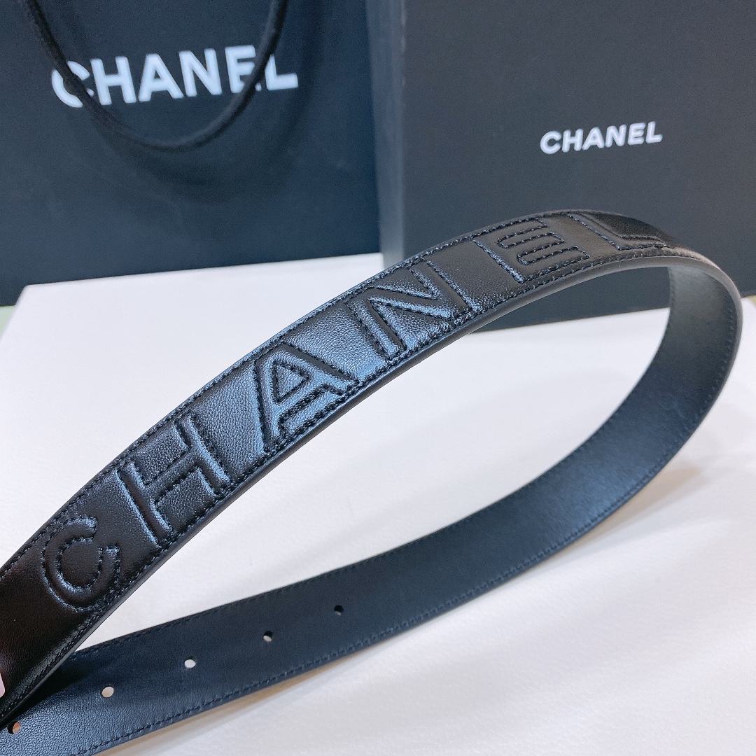 chanel24scc水钻logo字母搭扣黄铜金属小牛皮腰带手感柔软细腻3.0cm