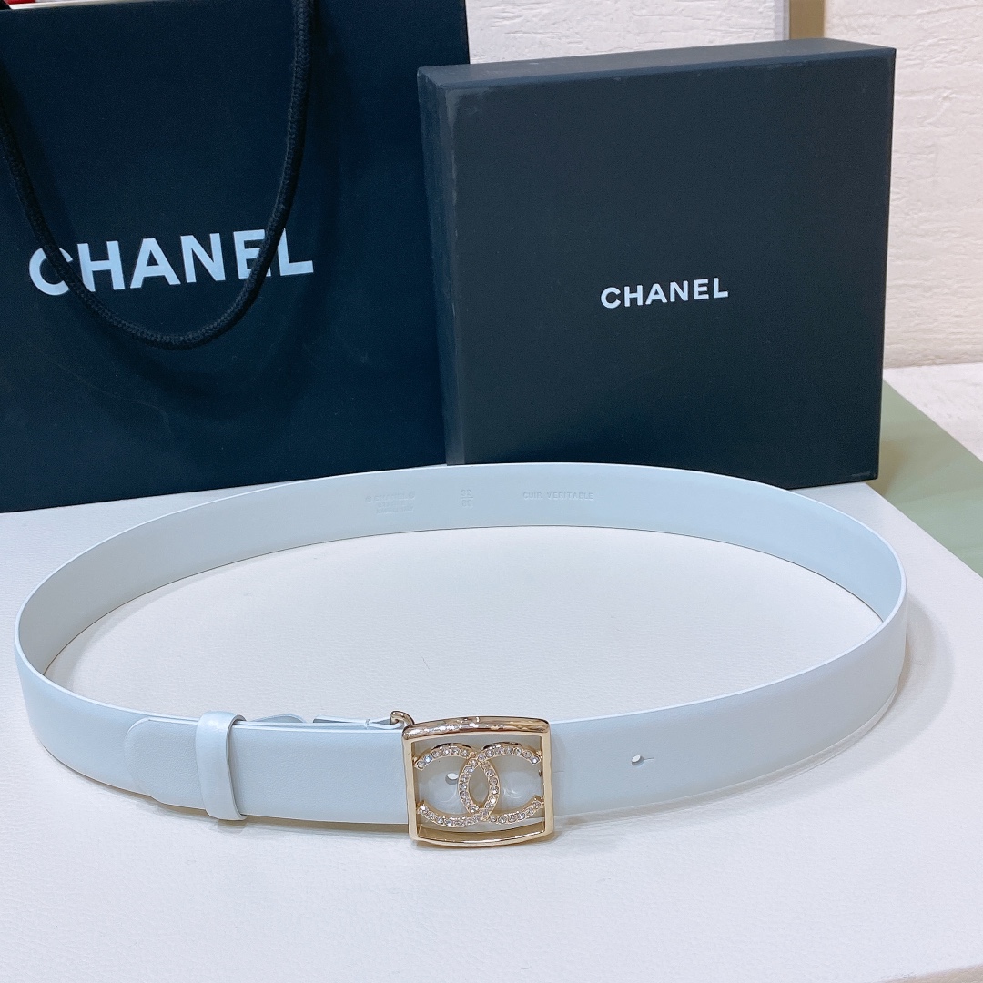 chanel24scc水钻logo字母搭扣黄铜金属小牛皮腰带手感柔软细腻3.0cm