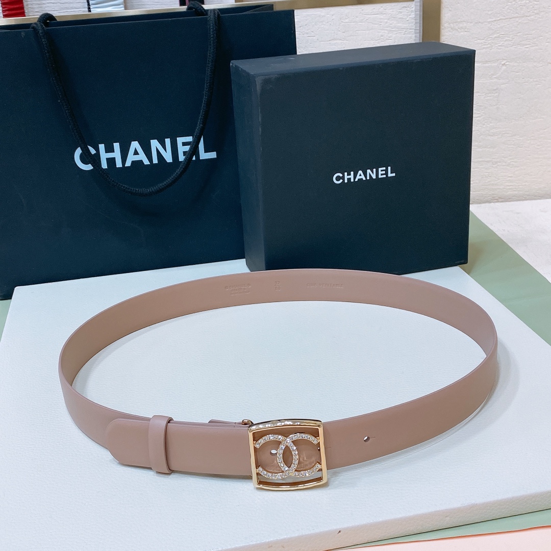 chanel24scc水钻logo字母搭扣黄铜金属小牛皮腰带手感柔软细腻3.0cm