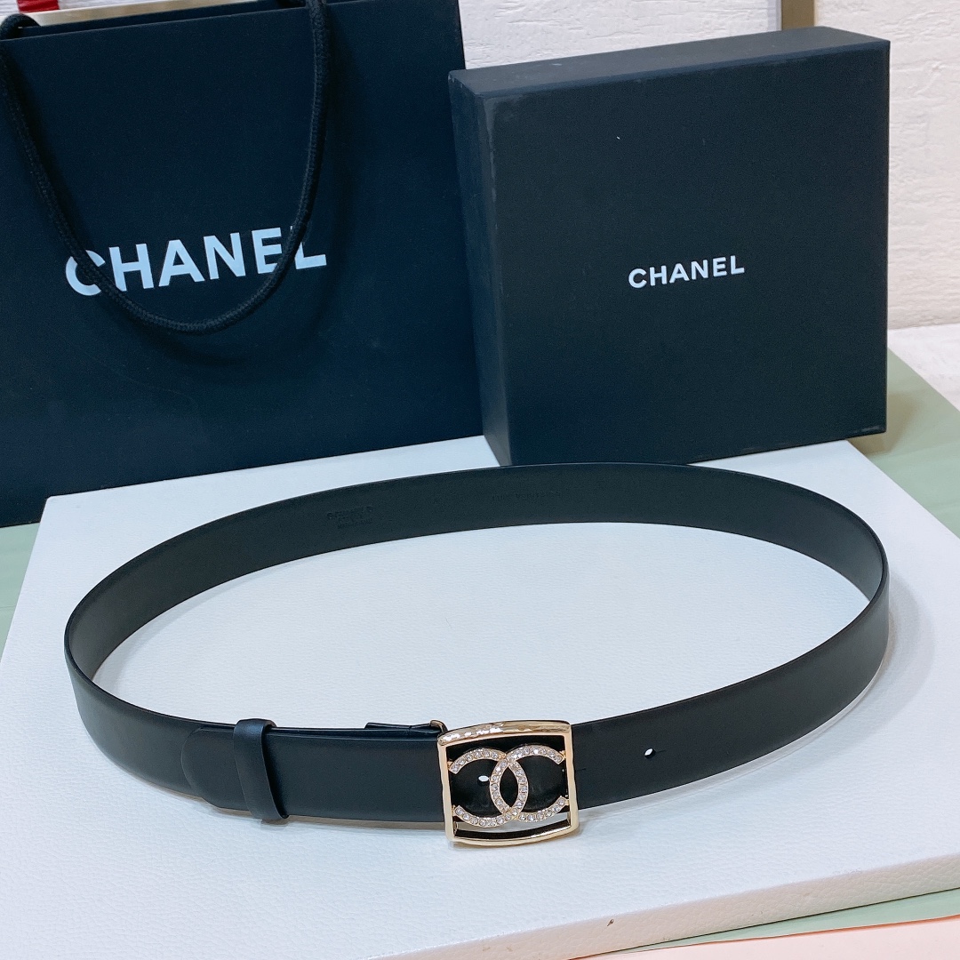 chanel24scc水钻logo字母搭扣黄铜金属小牛皮腰带手感柔软细腻3.0cm