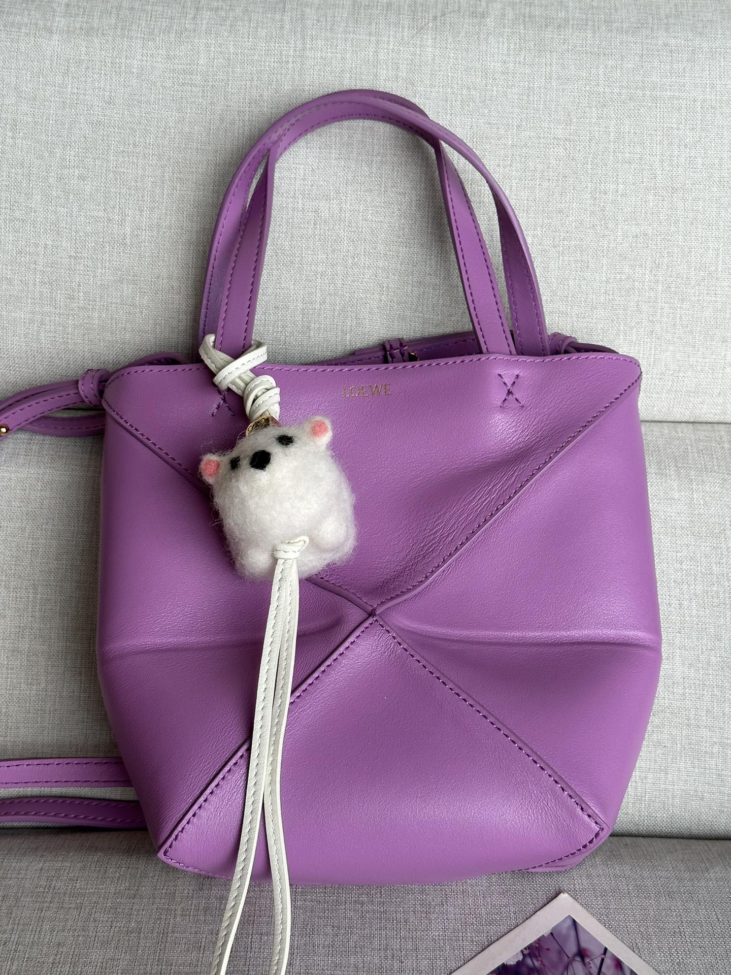 Loewe Puzzle Fold Mini Tote Bag, Leather Satchel, Shoulder Bag, Rose/Lilac 3 i1708505662 7895 4