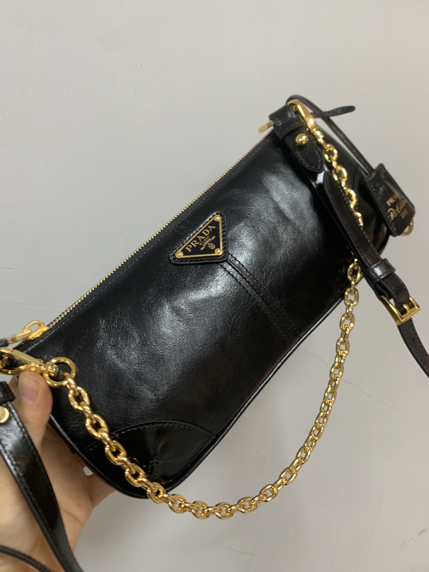 Prada 25 retro new underarm bag Italian waxed cowhide
