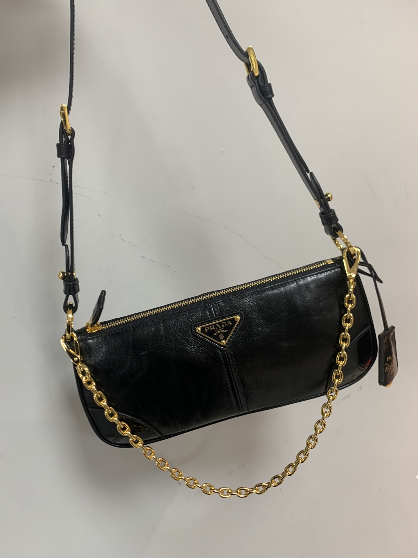 Prada 25 retro new underarm bag Italian waxed cowhide