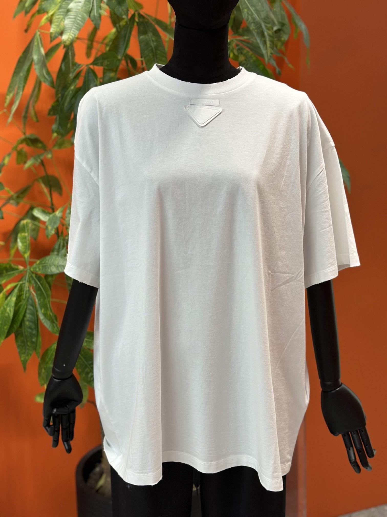   普拉达三角标大版短袖T恤白色实拍
