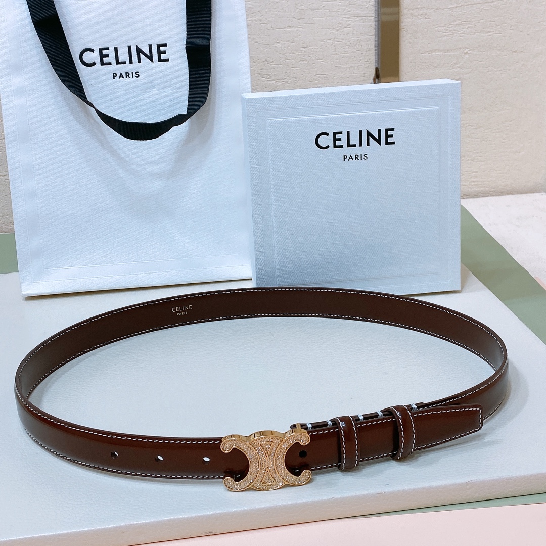 celine23中号TRIOMPHETAURILLON皮革腰带青铜色TAURILLON.中腰金色饰面金属