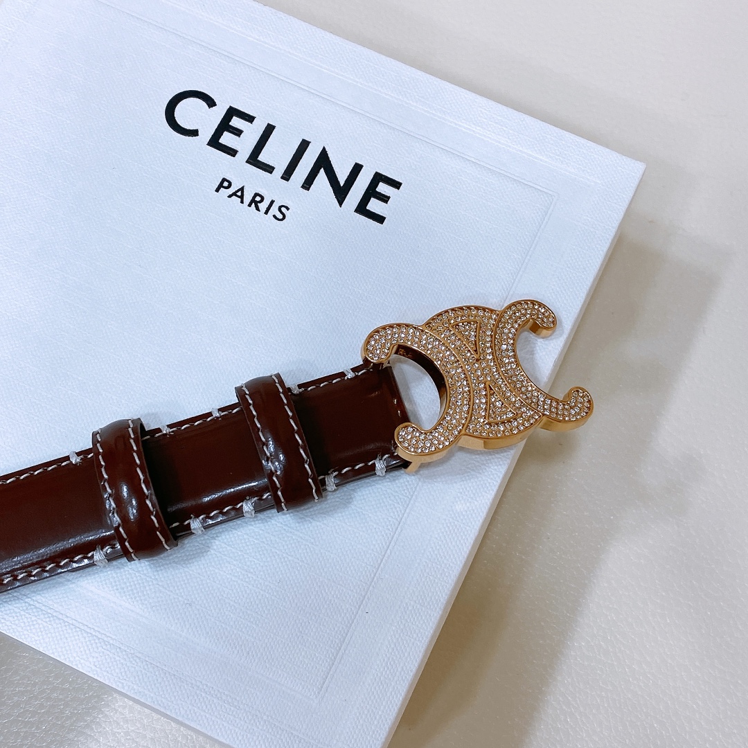 celine23中号TRIOMPHETAURILLON皮革腰带青铜色TAURILLON.中腰金色饰面金属