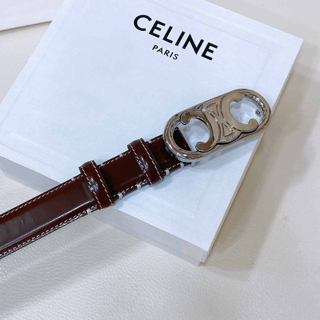 celine23中号TRIOMPHETAURILLON皮革腰带青铜色TAURILLON.中腰金色饰面金属