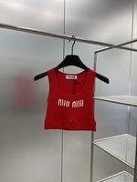 MiuMiu Clothing Tank Tops&Camis Red Embroidery Cotton Knitting Spring/Summer Collection