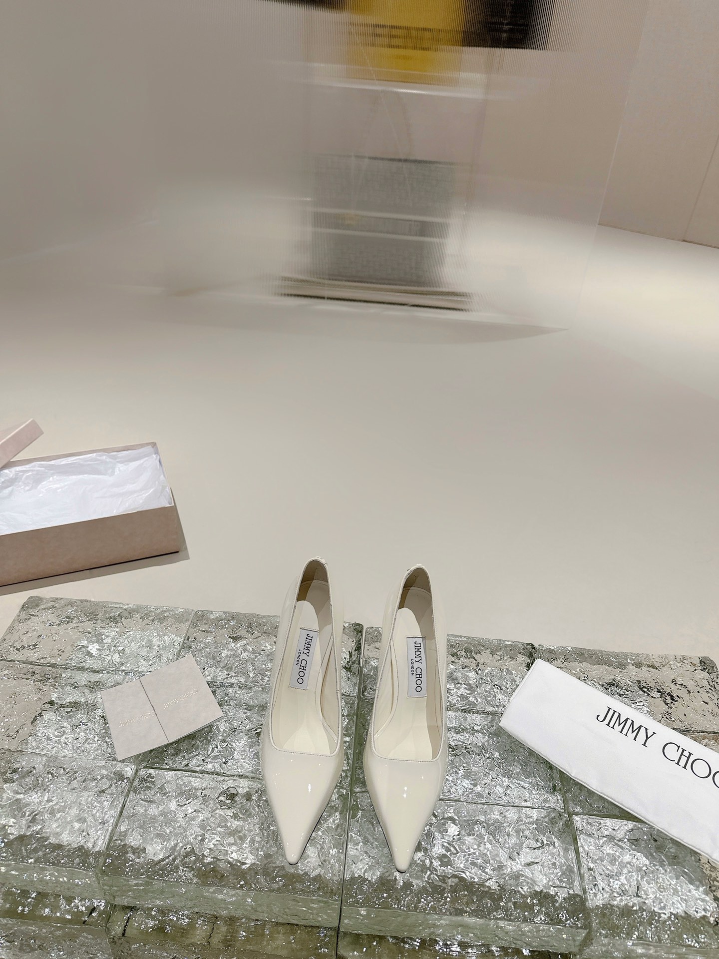 JIMMY CHOO Pointed Toe Pumps Imported Patent Leather Full Grain Crystal Sheepskin Italian Genuine Leather Outsole 1.0/6.5/8.5cm