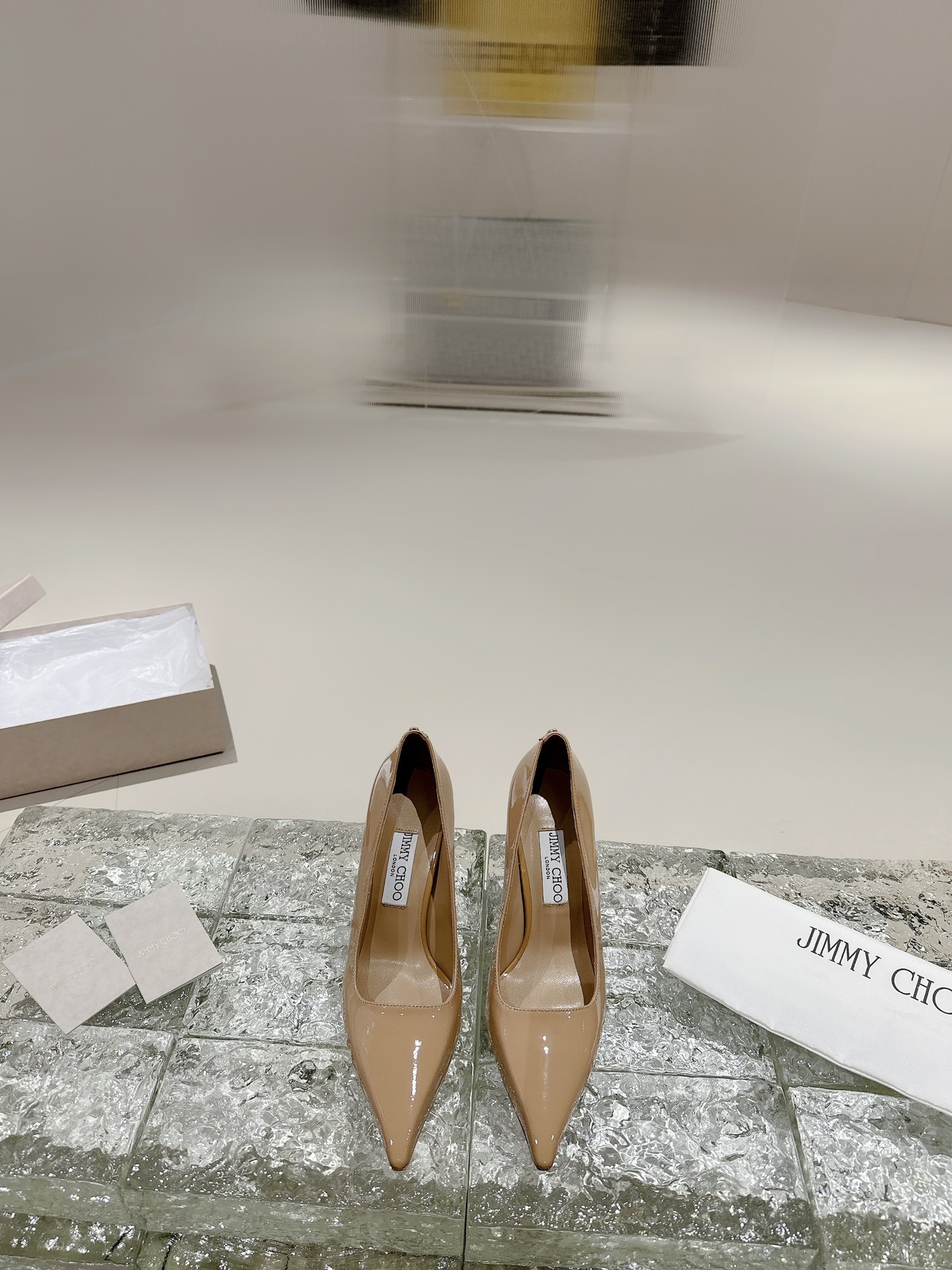 JIMMY CHOO Pointed Toe Pumps Imported Patent Leather Full Grain Crystal Sheepskin Italian Genuine Leather Outsole 1.0/6.5/8.5cm