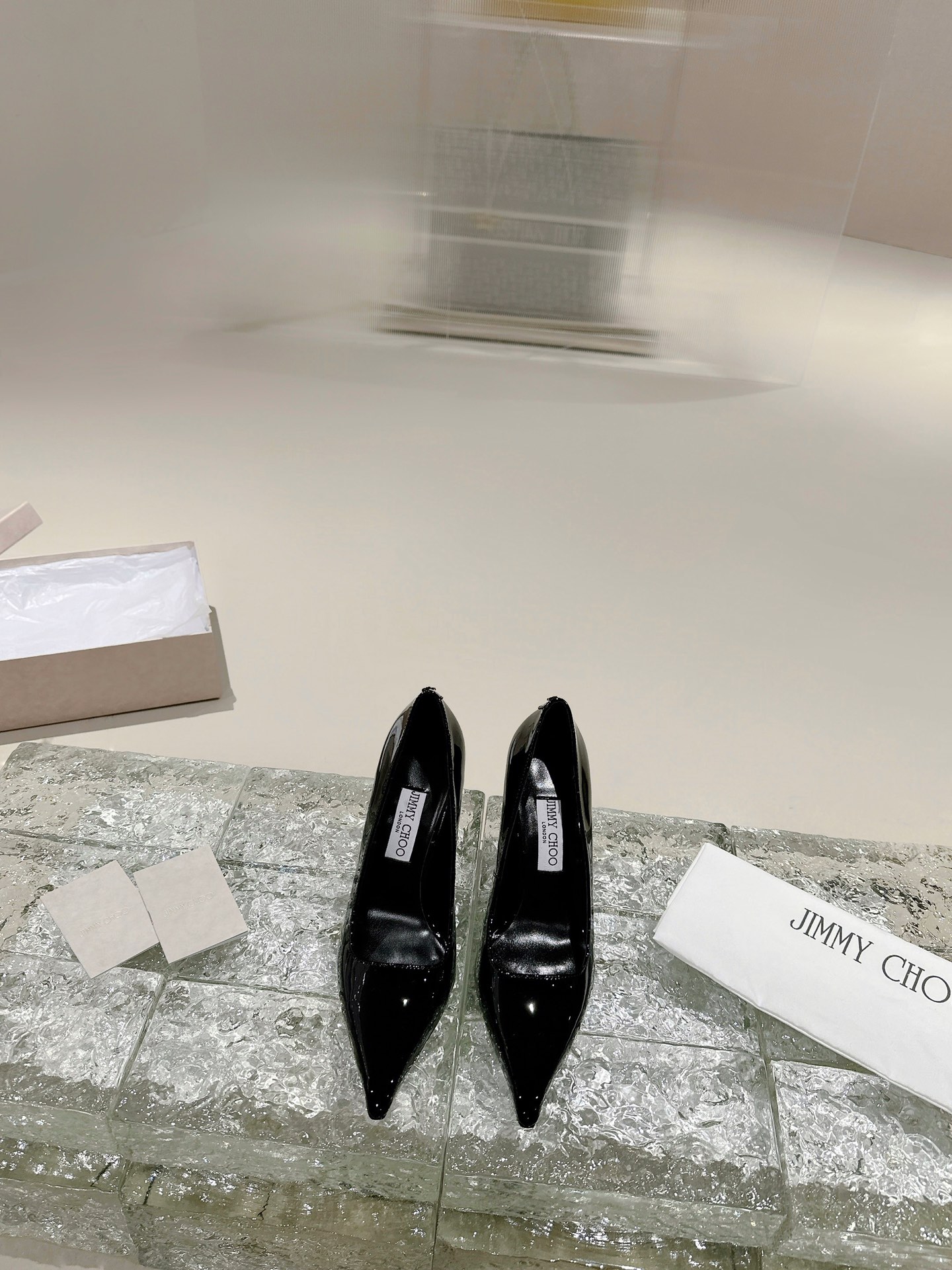 JIMMY CHOO Pointed Toe Pumps Imported Patent Leather Full Grain Crystal Sheepskin Italian Genuine Leather Outsole 1.0/6.5/8.5cm
