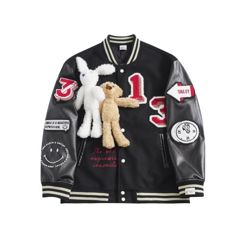 DEMARZO x SMILEY Embroidered Baseball Jacket with Detachable Plush Charms 1 DEMARZO x SMILEY Embroidered Baseball Jacket with Detachable Plush Charms