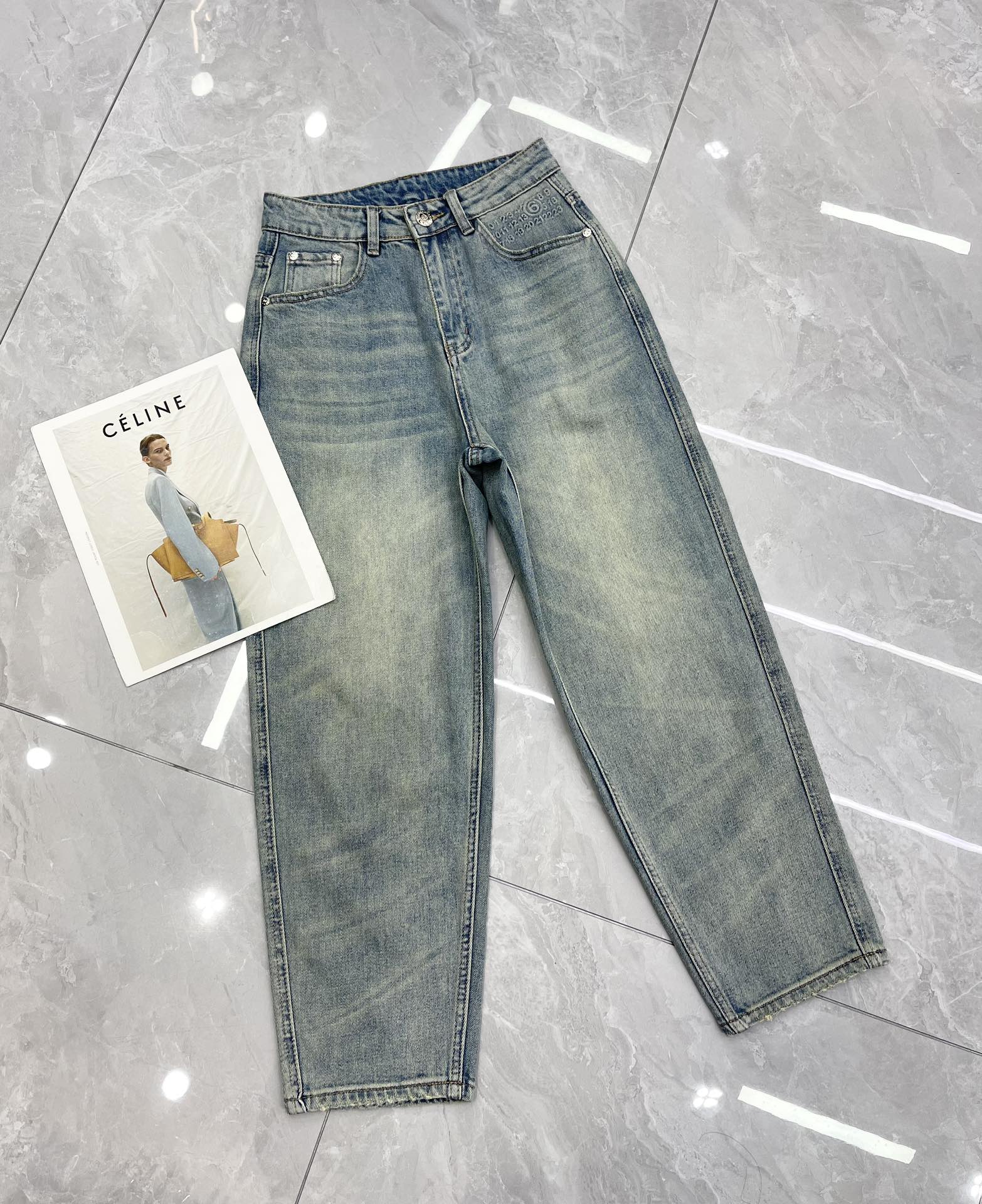Pantalon Décontracté en Denim Délavé Vintage pour Femme WSX01 MM