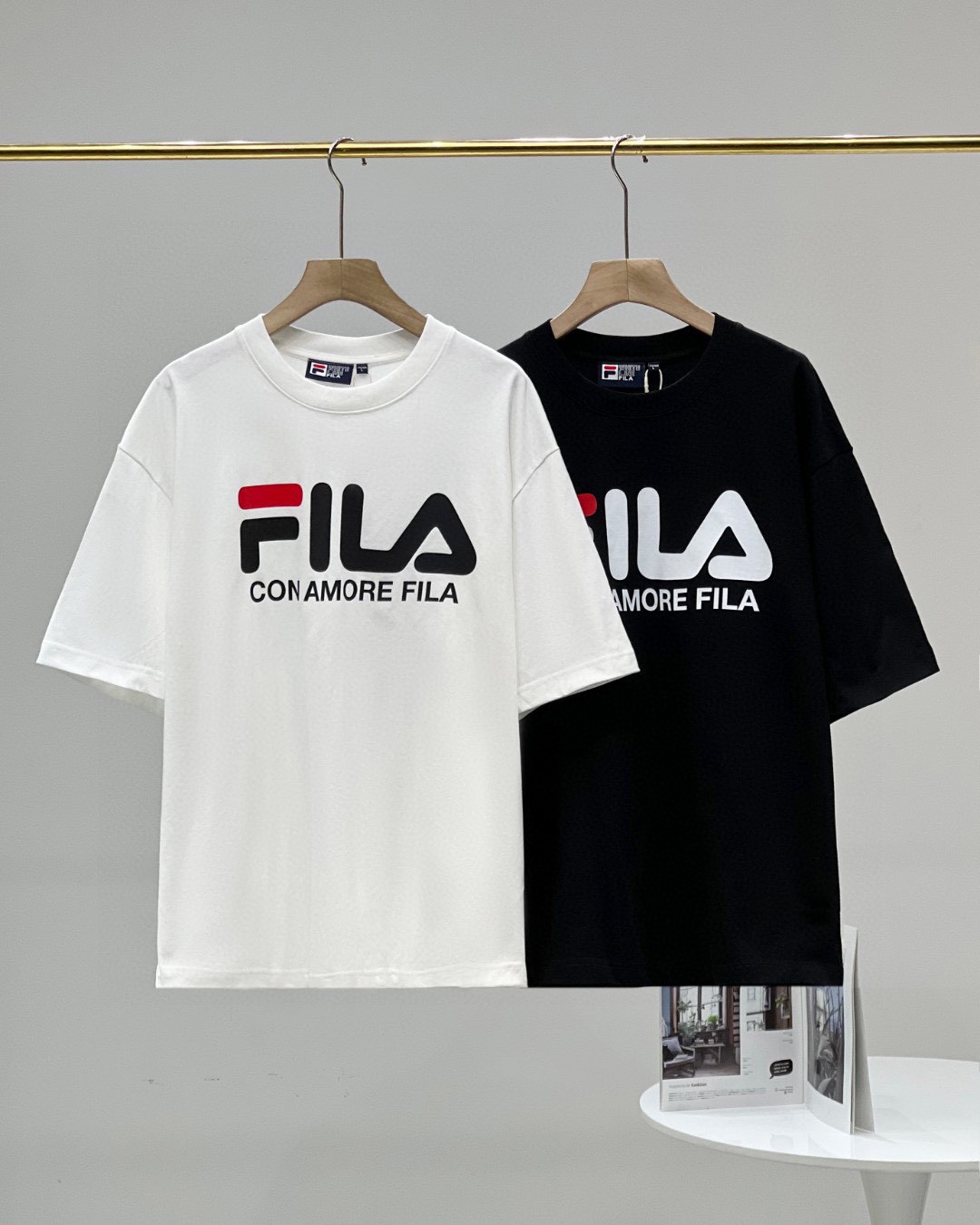 Fila Best
 Clothing T-Shirt Best Wholesale Replica
 Black White Printing Unisex Cotton Short Sleeve
