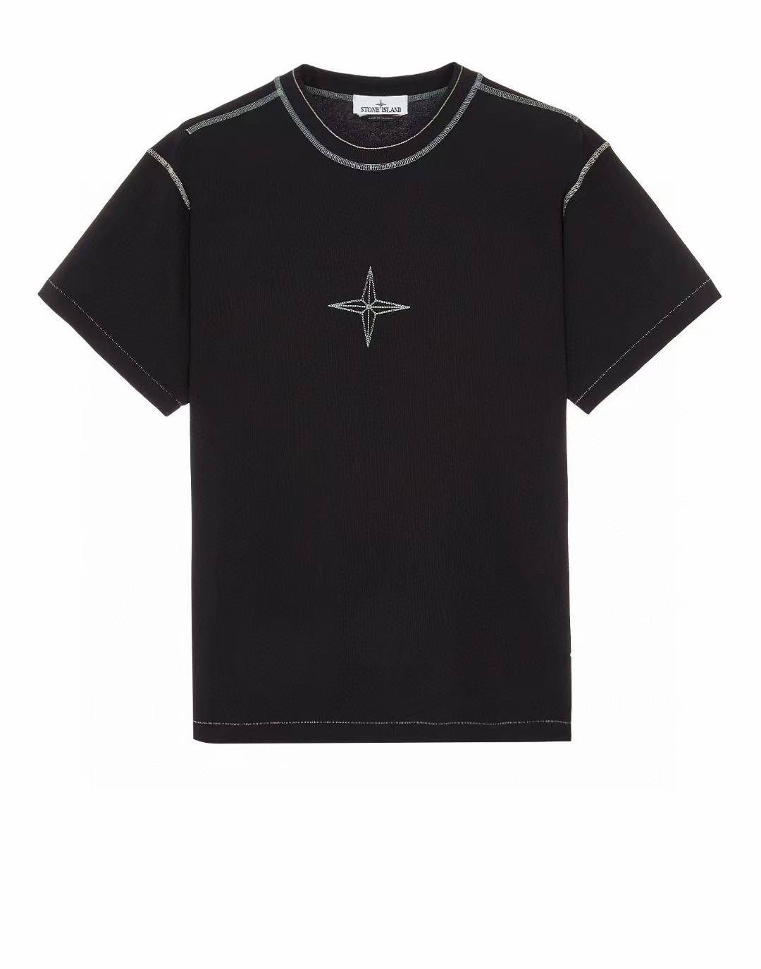 Stone Island Clothing T-Shirt Black Green Embroidery Combed Cotton