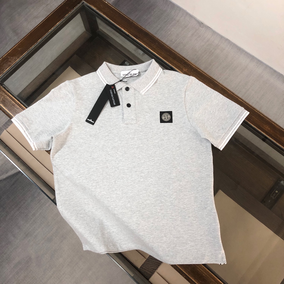 Stone Island Clothing Polo Black Grey White Embroidery Cotton