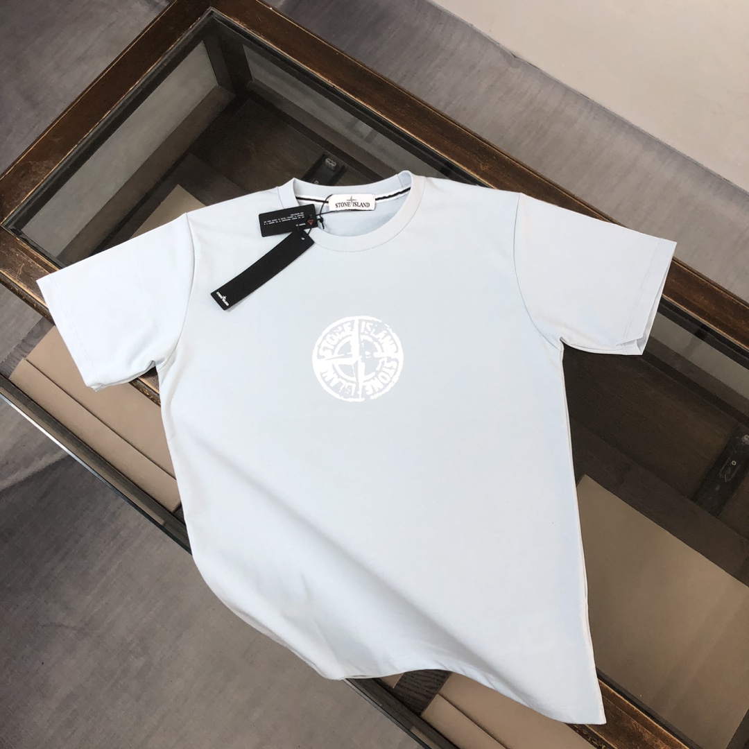 Stone Island Clothing T-Shirt Black Blue Green Matcha Sky White Combed Cotton