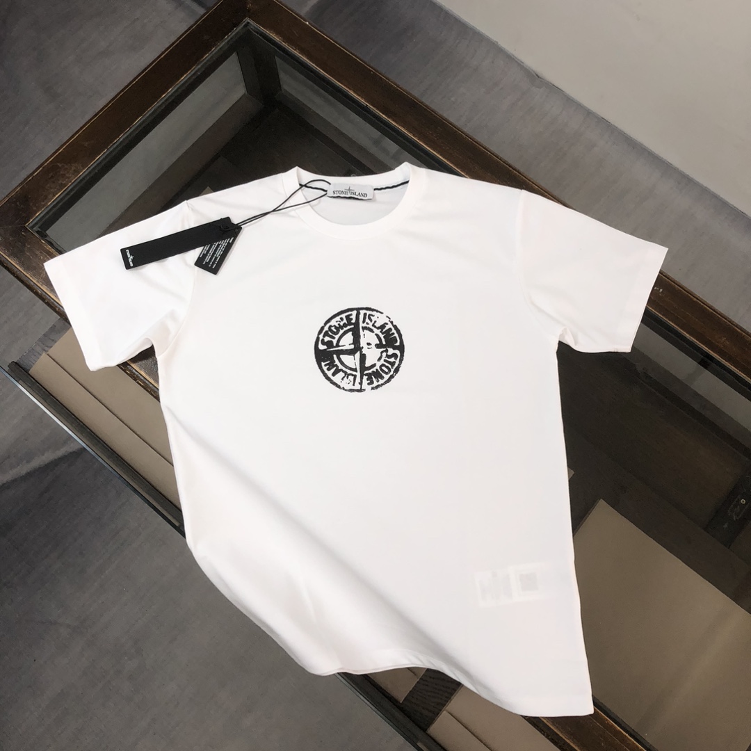 Stone Island Clothing T-Shirt Black Blue Green Matcha Sky White Combed Cotton