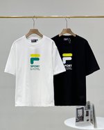 Fila 1:1
 Clothing T-Shirt Black Doodle White Printing Unisex Cotton Short Sleeve