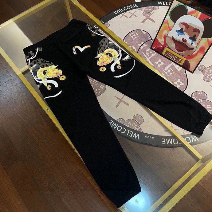 Evisu Men’s Cotton Pants with Classic Design and Embroidery, Various Sizes Available