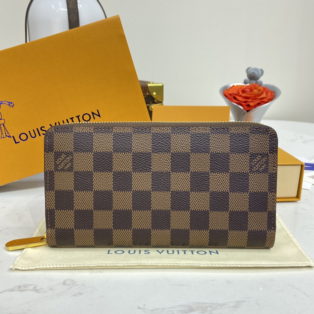 Louis Vuitton Wallet Black Grid Coffee Color Damier Ebene Canvas Cowhide N41662