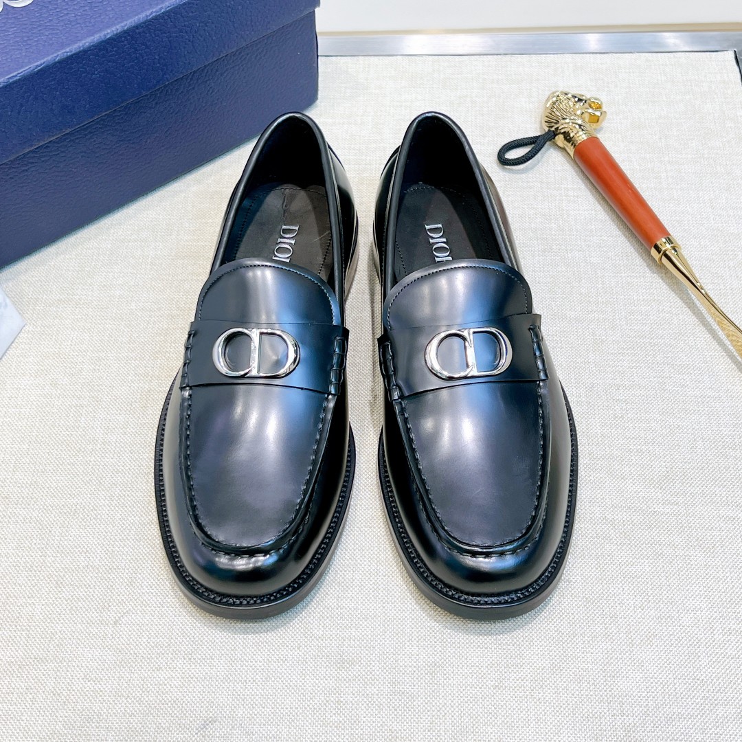 Dior Men's Black Leather Loafers with Signature CD Buckle, Luxury Footwear