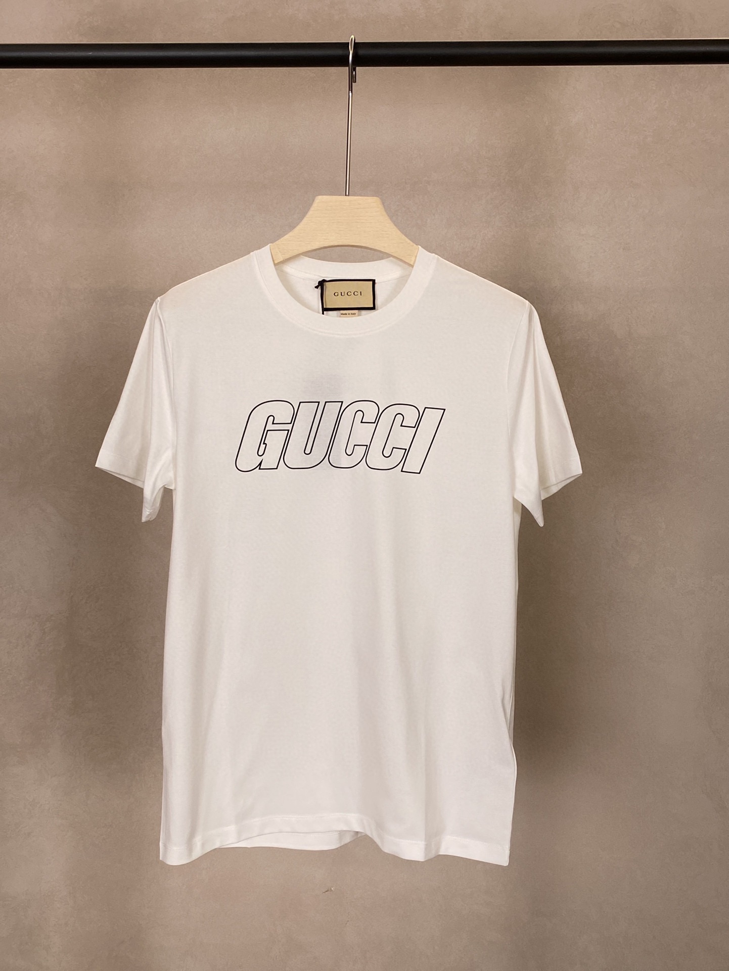 Gucci Abbigliamento T-Shirt Nero Khaki Bianco Stampa Cotone Lavorazione a maglia Maniche corte