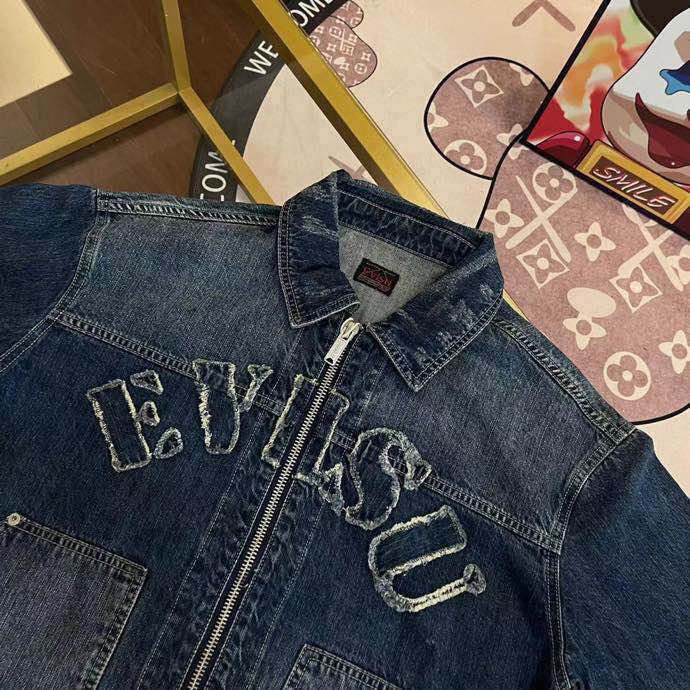 Evisu 2024 Novel Cowboy Jacket Embroidered with Seagulls: Size Guide Included - 图片 3