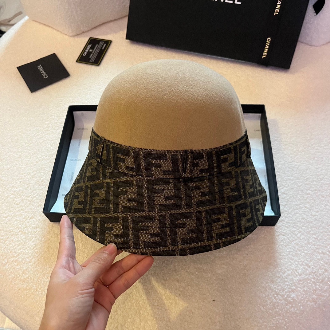 Especial ¥ FD Sombrero de fieltro de lana de Fendi, sombrero de copa 100% lana, circunferencia de cabeza de 57 cm, somb…